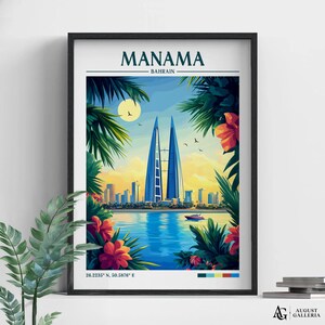 Manama Bahrain Retro Travel Print | Wanderlust Posters | Manama Wall Art | Framed Prints | Canvas | Manama Poster | Prints | Illustration
