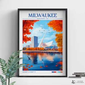 Impressão de viagem retrô de Milwaukee, Wisconsin | Arte de parede | Impressão emoldurada | Tela | Pôster de Milwaukee | Ilustração | Impressão de viagem | Desejo de viajar
