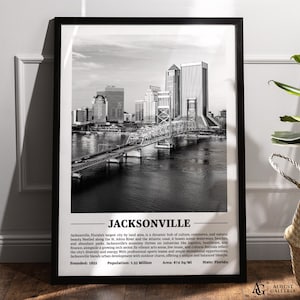 Jacksonville Black & White City Print | Modern City Poster | Wall Art | Framed Prints | Canvas | Jacksonville Poster | Jacksonville Prints