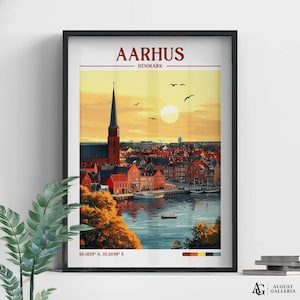 Aarhus Denmark Retro Reise Druck | Fernweh Poster | Aarhus Wand Kunst | Gerahmte Drucke | Aarhus Leinwand | Aarhus Poster | Aarhus Drucke