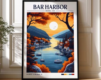 Bar Harbor Retro Travel Print | Wanderlust Posters | Bar Harbor Wall Art | Framed Prints | Canvas | Bar Harbor Poster | Bar Harbor Prints