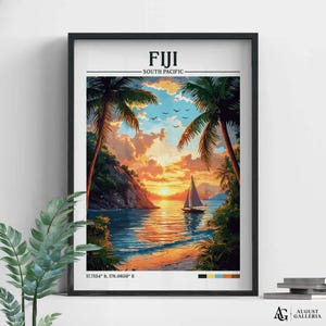 Fiji Retro Travel Print | Wanderlust Posters | Fiji Illustration | Wall Art | Framed Prints | Canvas | Fiji Poster | Fiji Prints