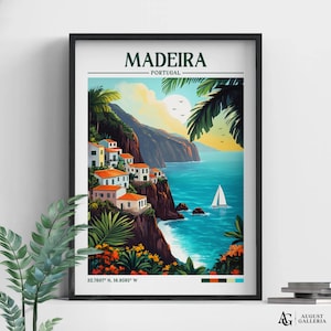 Madeira Portugal Retro Travel Print | Wanderlust Posters | Wall Art | Framed Prints | Canvas | Madeira Poster | Prints | Illustration