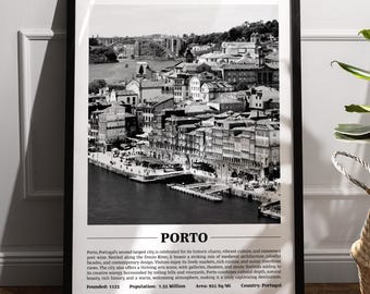 Porto Black & White City Print | Modern City Poster | Porto Wall Art | Framed Prints | Porto Canvas | Porto Poster | Porto Prints