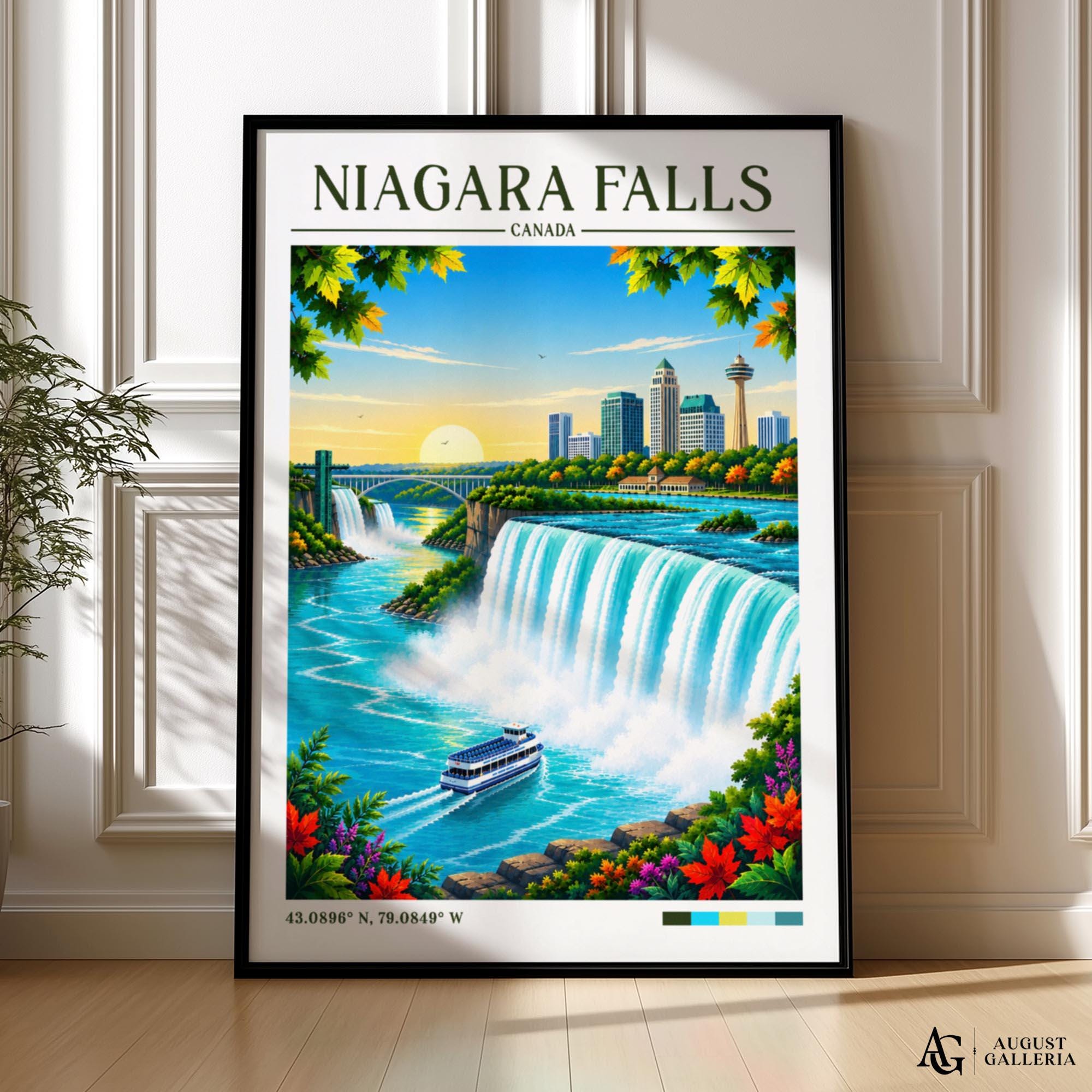 Niagara Falls Retro Travel Print | Waterfall Wall Art | Framed
