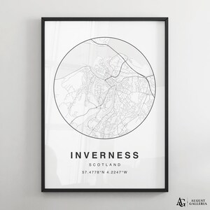 Inverness Minimalist Map Print | Modern Black & White City Map Poster | Wall Art | Framed Prints | Canvas | Inverness Poster | Inverness Map