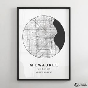 Milwaukee Minimalist Map Print | Modern Black & White City Map Poster | Wall Art | Framed Prints | Canvas | Milwaukee Poster | Milwaukee Map