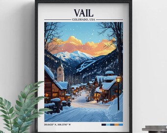 Vail Colorado Retro Travel Print | Vail Wall Art | Vail Travel Print | Framed Print | Canvas | Vail Poster | Illustration | Wanderlust