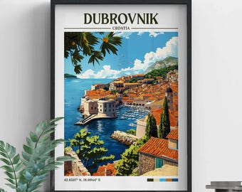 Dubrovnik Croatia Retro Travel Print | Wanderlust Posters | Illustration | Wall Art | Framed Prints | Canvas | Dubrovnik Poster | Prints