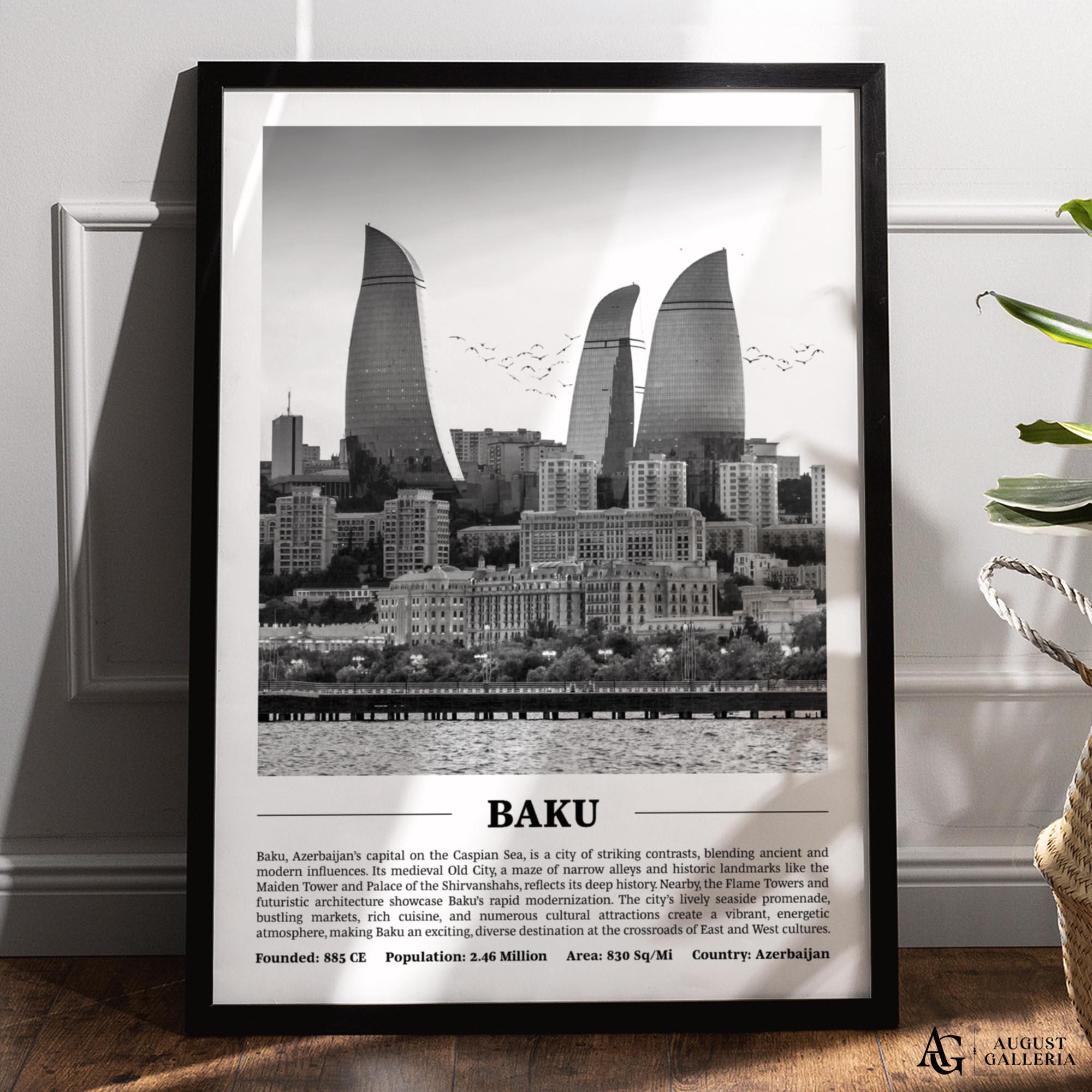 Baku Black & White City Print | Modern City Poster | Baku