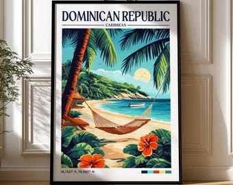 Dominican Republic Retro Travel Print | Wanderlust Posters | Illustration | Wall Art | Framed Prints | Canvas | Caribbean Poster | Prints