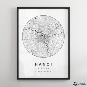 Hanoi Minimalistische Karte Poster | Moderne Stadt Karte Poster | Hanoi Wandkunst | Gerahmte Drucke | Keilrahmen | Hanoi Poster | Hanoi Karte