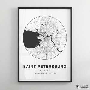 Saint Petersburg Minimalist Map Print | Modern Black & White City Map Poster | Wall Art | Framed Prints | Canvas | Saint Petersburg Map