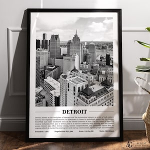 Detroit Black & White City Print | Modern City Poster | Detroit Wall Art | Framed Prints | Detroit Canvas | Detroit Poster | Detroit Prints