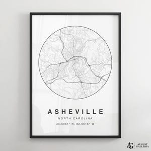 Asheville Minimalist Map Print | Modern Black & White City Map Poster | Wall Art | Framed Prints | Canvas | Asheville North Carolina Posters