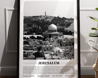 Jerusalem Black & White City Print | Modern City Poster | Jerusalem Wall Art | Framed Prints | Canvas | Jerusalem Poster | Jerusalem Prints