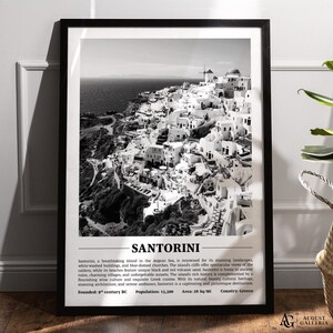 Santorini zwart-witte stadsprint | Moderne stadsposter | Santorini-muurkunst | Ingelijste afdrukken | Canvas | Santorini-poster | Santorini-afdrukken