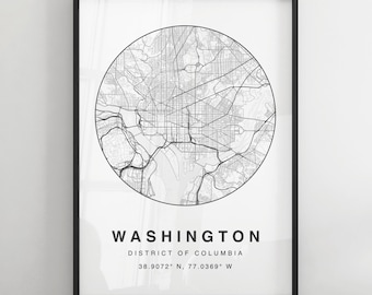 Washington Minimalist Map Print | Modern Black & White City Map Poster | Wall Art | Framed Prints | Canvas | Washington Poster | Map