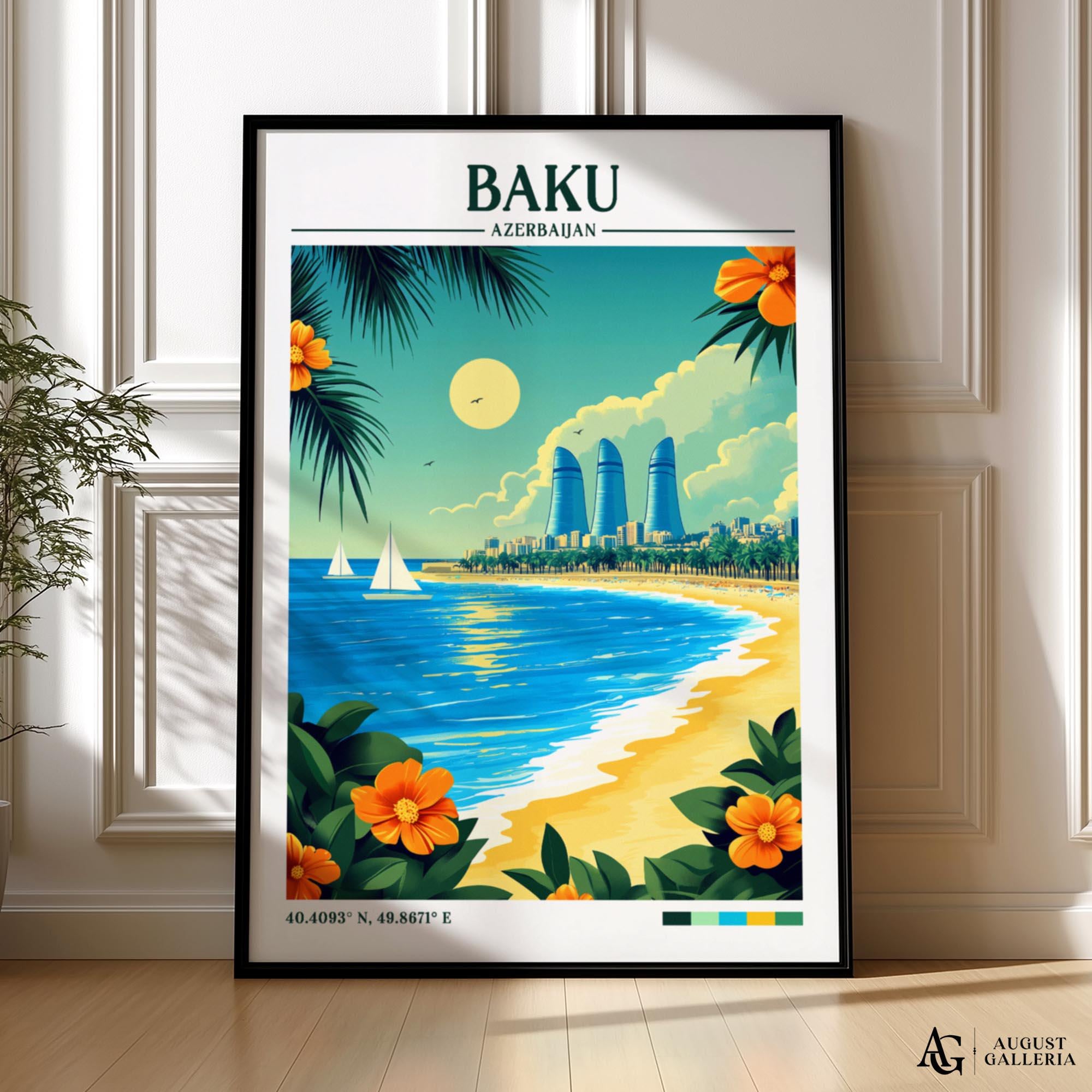 限定品 Light drawing art CONTACT DJ BAKU Baku Azerbaijan Retro Travel Print | Wanderlust Posters | Baku