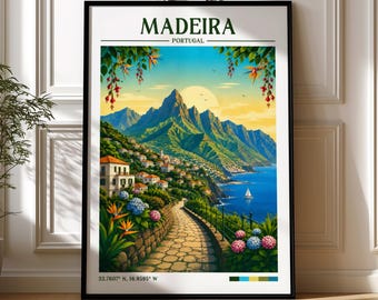 Madeira Retro Travel Print | Portugal Poster | Wall Art | Framed Prints | Canvas | Madeira Poster | Prints | Illustration