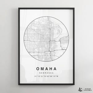 Omaha Minimalist Map Print | Modern Black & White City Map Poster | Omaha Wall Art | Framed Prints | Canvas | Omaha Poster | Omaha Map