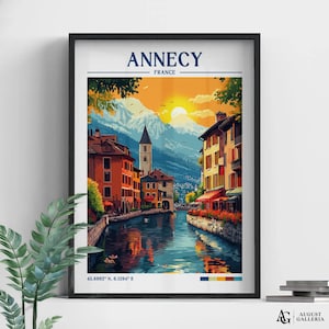 Annecy France Retro Travel Print | Wanderlust Posters | Annecy Wall Art | Framed Prints | Annecy Canvas | Annecy Poster | Annecy Prints