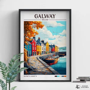 Galway Ireland Retro Travel Print | Wanderlust Posters | Galway Illustration | Wall Art | Framed Prints | Canvas | Galway Poster | Prints