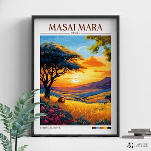 Masai Mara Retro Travel Print | Wanderlust Posters | Wall Art | Framed Prints | Canvas | Masai Mara Poster | Prints | Illustration