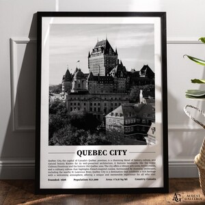 Impression noir et blanc de la ville de Québec | affiche de ville moderne | Art mural | Impressions encadrées | Toile | Affiche de la ville de Québec | Impressions de la ville de Québec