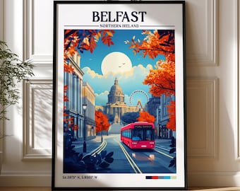 Belfast Retro Travel Print | Wanderlust Posters | Wall Art | Framed Prints | Canvas | Belfast Poster | Belfast Prints | Belfast Cityscape