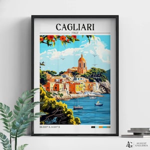 Cagliari Italy Retro Travel Print | Wanderlust Posters | Cagliari Wall Art | Framed Prints | Canvas | Cagliari Poster | Cagliari Prints