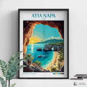Ayia Napa Retro Travel Print | Wanderlust Posters | Ayia Napa Wall Art | Framed Prints | Canvas | Ayia Napa Poster | Ayia Napa Prints