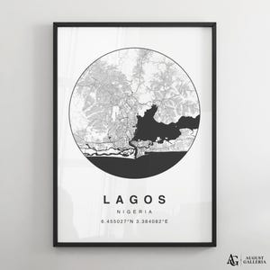 Lagos Minimalist Map Print | Modern Black & White City Map Poster | Lagos Wall Art | Framed Prints | Canvas | Lagos Poster | Lagos Map