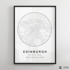 Impression de carte minimaliste d'Édimbourg | Plan de la ville moderne en noir et blanc | Art mural | Impressions encadrées | Toile | Affiche d'Édimbourg | Édimbourg, carte