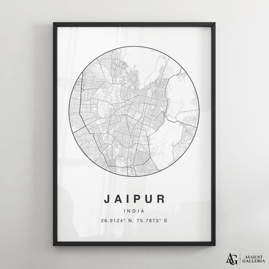 Jaipur Minimalist Map Print | Modern Black & White City Map Poster