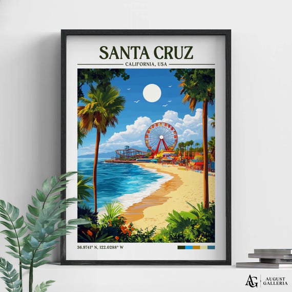 Santa Cruz Retro Travel Print | Wall Art | Santa Cruz Travel Print