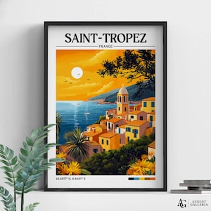 Saint-Tropez Retro Travel Print | Wall Art | Travel Print | Framed Print | Canvas | Saint-Tropez Poster | Illustration | Wanderlust