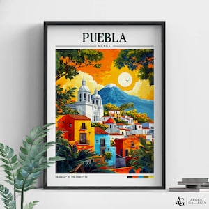 Puebla Mexico Retro Travel Print | Wall Art | Puebla Travel Print | Framed Print | Canvas | Puebla Poster | Puebla Illustration | Wanderlust