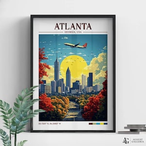 Atlanta Georgia Retro Travel Print | Wanderlust Posters | Atlanta Wall Art | Framed Prints | Canvas | Atlanta  Poster | Atlanta Prints