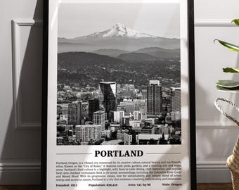 Impression de ville en noir et blanc de Portland | affiche de ville moderne | Art mural Portland | Impressions encadrées | Toile | Affiche de Portland | Impressions Portland