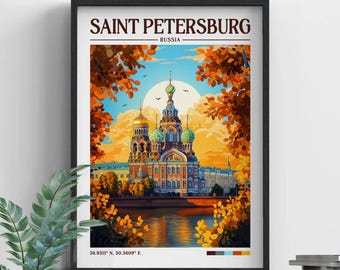 Saint Petersburg Retro Travel Print | Wall Art | Travel Print | Framed Print | Canvas | Saint Petersburg Poster | Illustration | Wanderlust