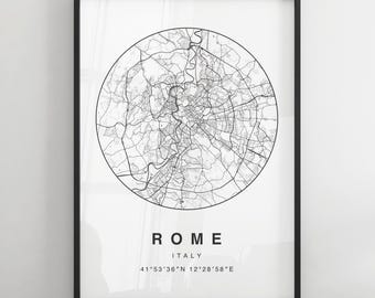 Rome Minimalist Map Print | Modern Black & White City Map Poster | Rome Wall Art | Framed Prints | Canvas | Rome Poster | Rome Map