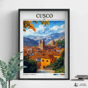Impresión retro de viaje a Cusco, Perú / Pósters de pasión por los viajes / Ilustración de Cusco / Arte mural / Impresiones enmarcadas / Lienzo / Póster de Cusco / Impresiones de Cusco
