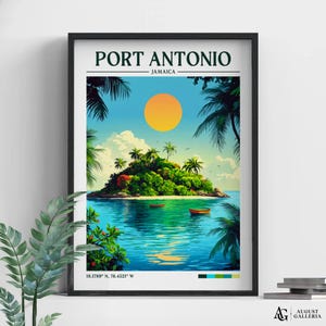 Port Antonio Retro Travel Print | Wall Art | Travel Print | Framed Print | Canvas | Port Antonio Poster | Illustration | Wanderlust