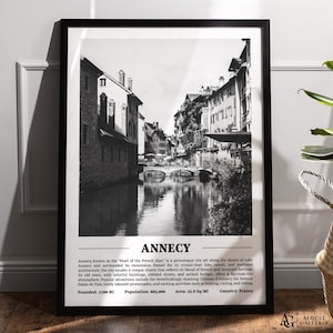 Annecy Black & White City Print | Modern City Poster | Annecy Wall Art | Framed Prints | Canvas | Annecy Poster | Annecy Prints