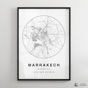 Marrakesch Minimalistische Karte | Moderne Stadt Karte Poster | Wandkunst | Gerahmte Drucke | Keilrahmen | Marrakesch Poster | Marrakesch Karte