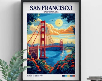 San Francisco Retro Travel Print | Wall Art | Travel Print | Framed Print | Canvas | San Francisco Poster | Illustration | Wanderlust