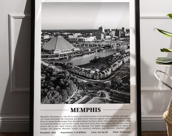 Memphis Black & White City Poster | Modernes Stadt Poster | Memphis Wandkunst | Gerahmte Drucke | Memphis Leinwand | Poster Memphis | Memphis Drucke