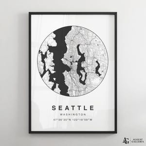 Seattle Minimalist Map Print | Modern Black & White City Map Poster | Wall Art | Framed Prints | Canvas | Seattle Poster | Seattle Map