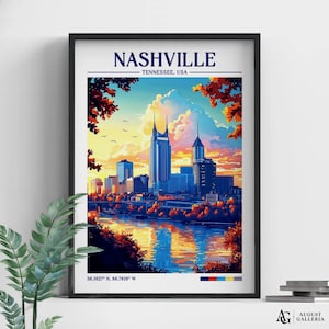 Nashville Tennessee Retro Travel Print | Wall Art | Nashville Travel Print | Framed Print | Canvas | Nara Poster | Illustration | Wanderlust